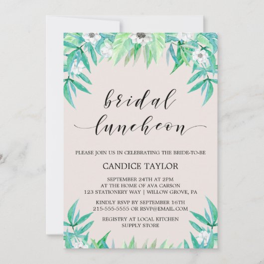 Greenery Botanical Wreath & Flower Bridal Luncheon Kaart (Voorkant)