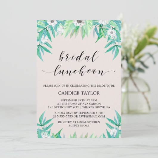 Greenery Botanical Wreath & Flower Bridal Luncheon Kaart (Staand voorkant)