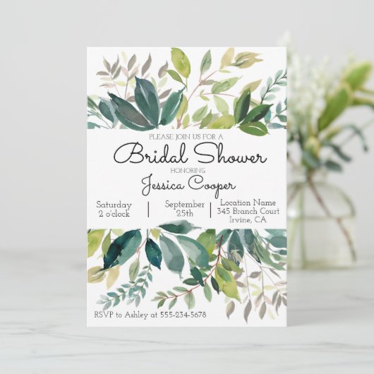 Greenery Bouquet Bruids Douche Uitnodiging (Staand voorkant)