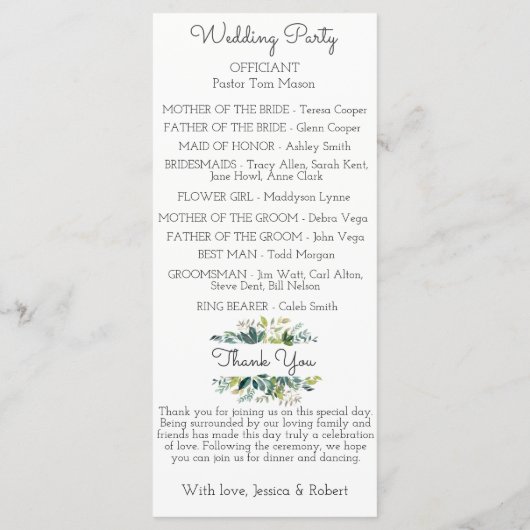 Greenery Bouquet Wedding Program Programmakaart (Achterkant)