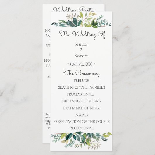 Greenery Bouquet Wedding Program Programmakaart (Voorkant / Achterkant)