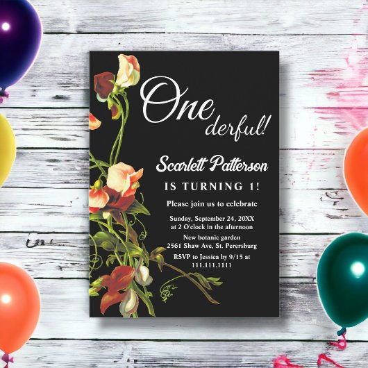 Greenery Bourgogne Rozen Zwart Bloemen 1e Verjaard Kaart