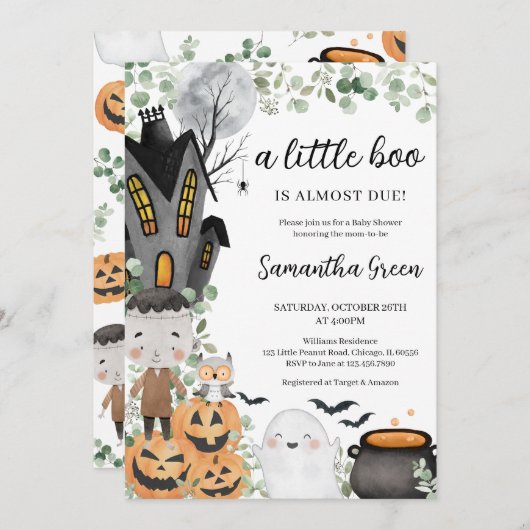 Greenery Boy A Little Boo Baby shower Kaart (Voorkant / Achterkant)