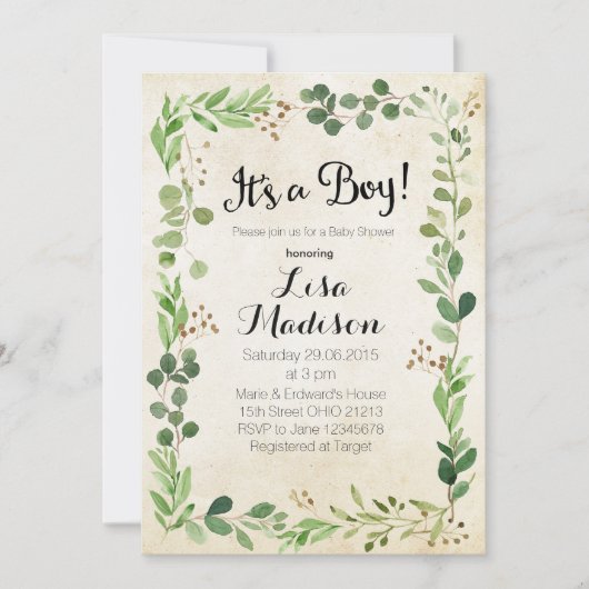 Greenery Boy Baby shower Kaart (Voorkant)