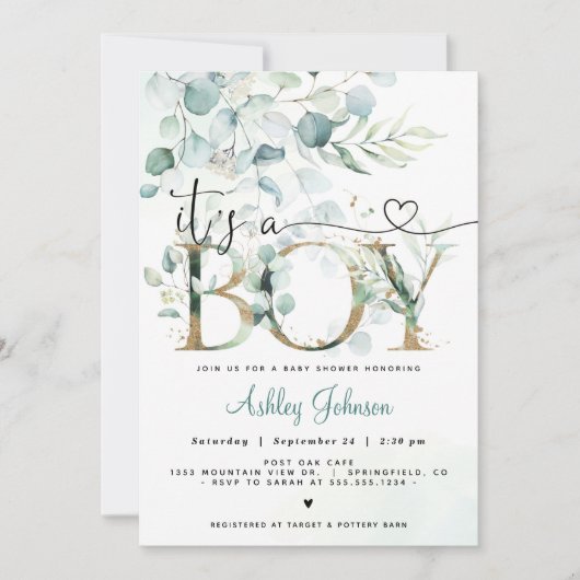 Greenery Boy Baby shower Uitnodiging (Voorkant)