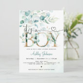 Greenery Boy Baby shower Uitnodiging (Staand voorkant)