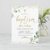 Greenery Boy Baptism Invitation Kaart (Staand voorkant)