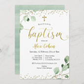 Greenery Boy Baptism Invitation Kaart (Voorkant / Achterkant)