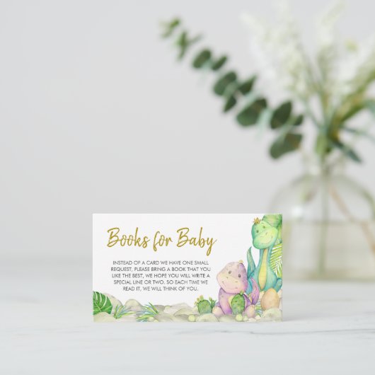 Greenery Boy Dinosaur Baby shower Boeken voor Baby Informatiekaartje (Staand voorkant)
