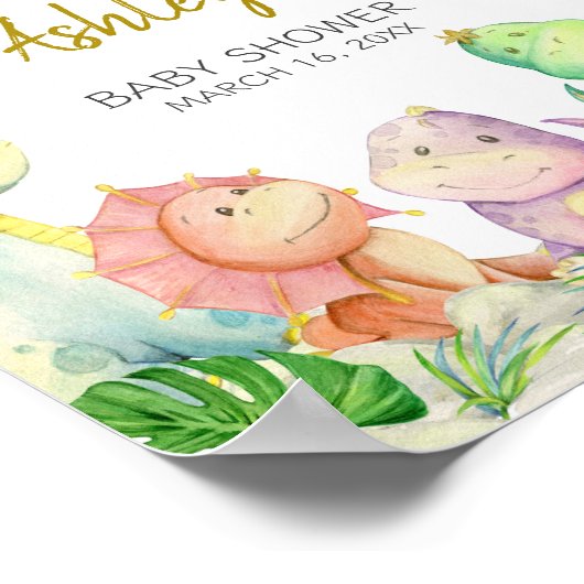 Greenery Boy Dinosaur Baby shower Welkom Poster (Hoek)