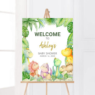 Greenery Boy Dinosaur Baby shower Welkom Poster