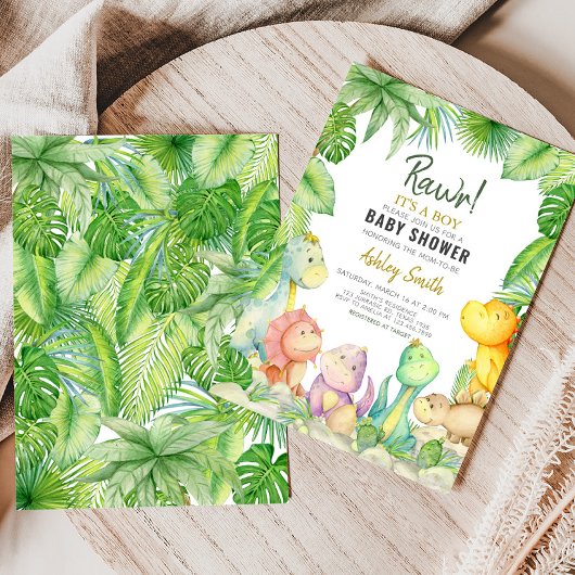 Greenery Boy Dinosaurus Baby shower Kaart