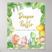 Greenery Boy Dinosaurus Baby shower Luier Raffle Poster (Voorkant)