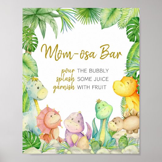 Greenery Boy Dinosaurus Baby shower Moeder Osa Bar Poster (Voorkant)
