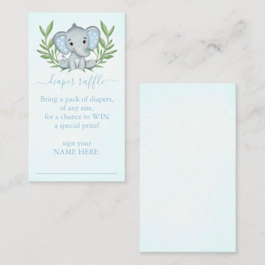 Greenery Boy Elephant Diaper Raffle Informatiekaartje (Voorkant / Achterkant)