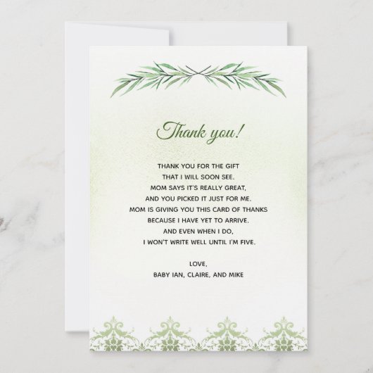 Greenery Branch Baby shower Hartelijk dank Bedankkaart (Voorkant)