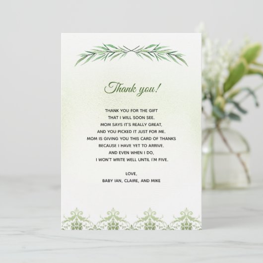 Greenery Branch Baby shower Hartelijk dank Bedankkaart (Staand voorkant)