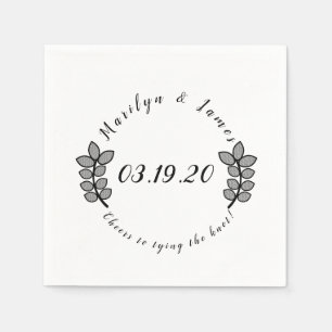 Greenery Branch Black White Wedding Logo Servet