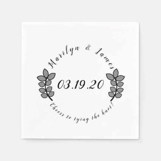 Greenery Branch Black White Wedding Logo Servet (Voorkant)