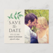 Greenery Branch Wedding Photo Save the Date Cream Aankondigingskaart (Voorkant)