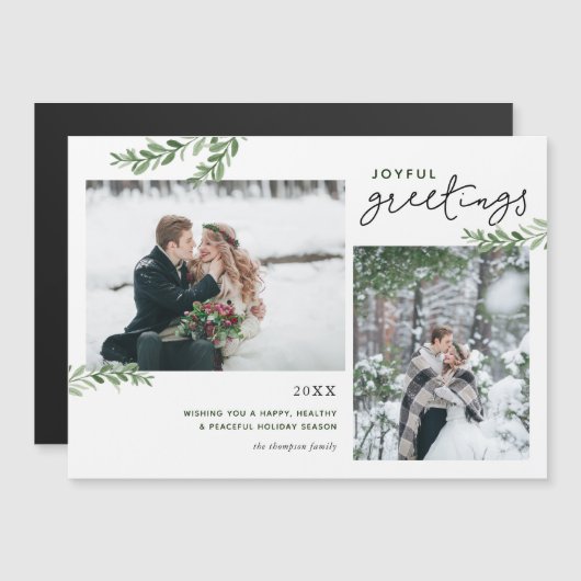 Greenery Branches 2 Photo Magnetic Holiday Card (Voorkant / Achterkant)