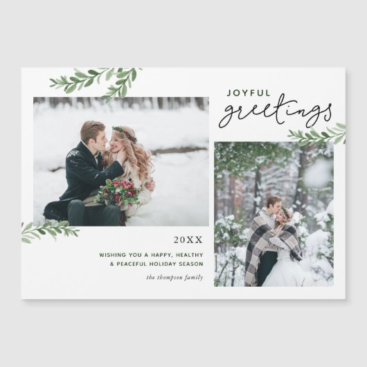 Greenery Branches 2 Photo Magnetic Holiday Card (Voorkant)