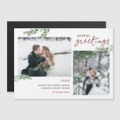 Greenery Branches 2 Photo Magnetic Holiday Card (Voorkant / Achterkant)
