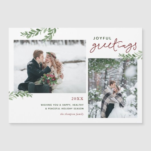 Greenery Branches 2 Photo Magnetic Holiday Card (Voorkant)