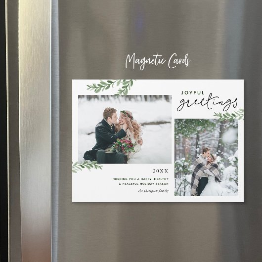 Greenery Branches 2 Photo Magnetic Holiday Card