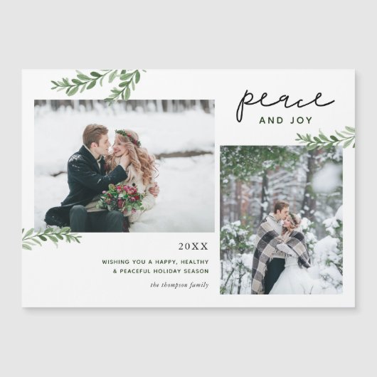 Greenery Branches 2 Photo Magnetic Holiday Kaart (Voorkant)