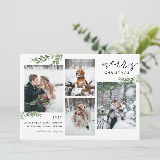 Greenery Branches 4 Foto Collage Feestdagenkaart (Staand voorkant)