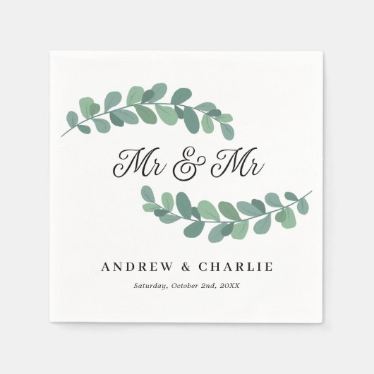 Greenery Branches Mr & Mr Gay Wedding Servet (Voorkant)