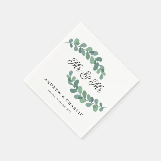 Greenery Branches Mr & Mr Gay Wedding Servet (Hoek)
