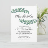 Greenery Branches Mrs. & Mrs Wedding Kaart (Staand voorkant)