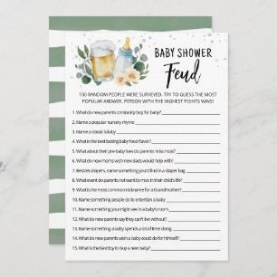 Greenery Brewing Baby shower Feud Game Kaart