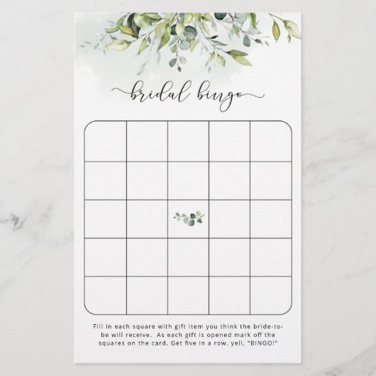 Greenery bridal bingo (Voorkant)