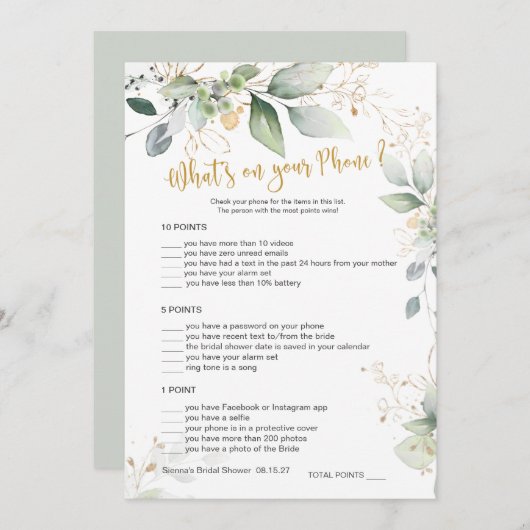 Greenery Bridal Game Wat is er op je Kaart? Advieskaart (Voorkant / Achterkant)