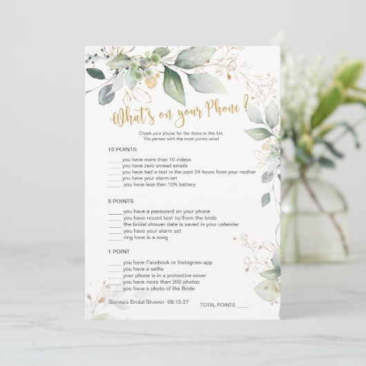 Greenery Bridal Game Wat is er op je Kaart? Advieskaart (Staand voorkant)