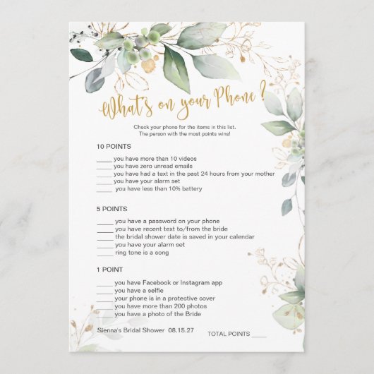 Greenery Bridal Game Wat is er op je Kaart? Advieskaart (Voorkant)