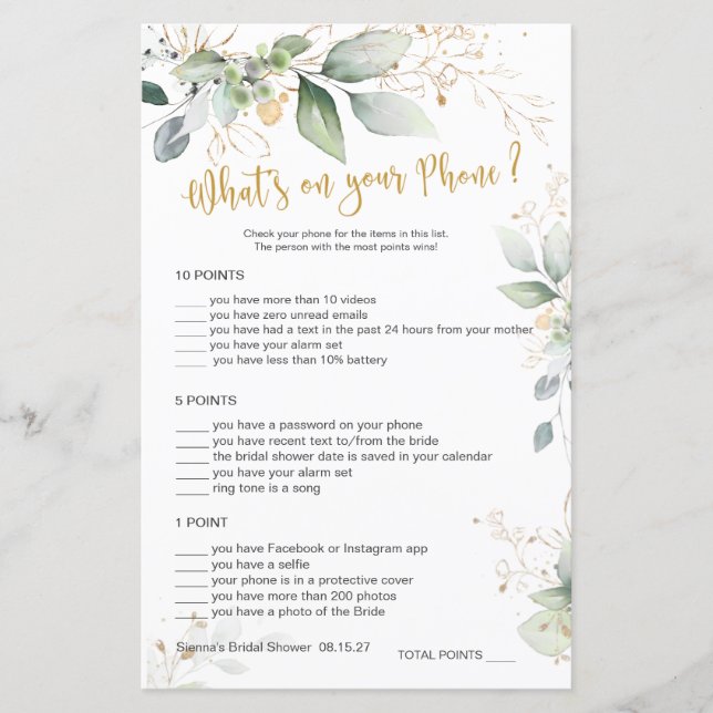 Greenery Bridal Game Wat is er op je telefoon? (Voorkant)