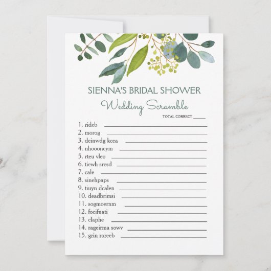 Greenery Bridal Purse game/Wedding Scramble Kaart (Achterkant)