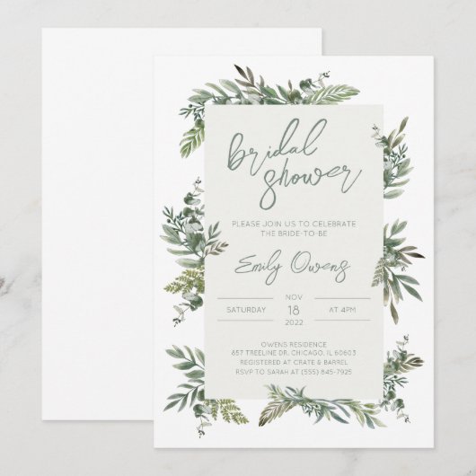 Greenery Bridal Shower Kaart (Voorkant / Achterkant)