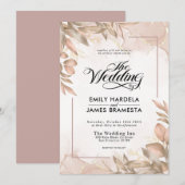 Greenery Brown and Beige Floral Waterverf Wedding Kaart (Voorkant / Achterkant)
