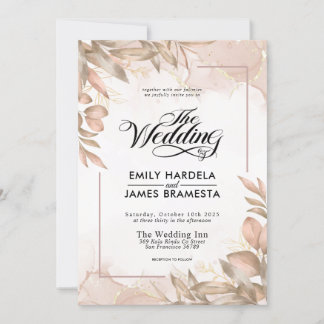 Greenery Brown and Beige Floral Waterverf Wedding Kaart