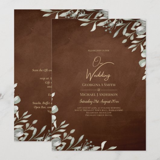 Greenery Brown Wedding Herfst Winter Kaart (Voorkant / Achterkant)