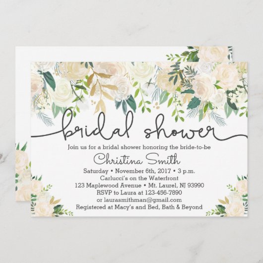 Greenery Bruids Douche Uitnodiging ivoor accenten (Voorkant / Achterkant)