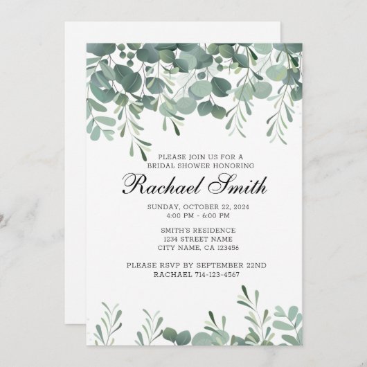 Greenery bruids doucheuitnodiging Sjabloon, Kaart (Voorkant / Achterkant)