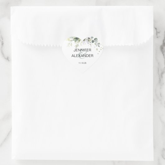 Greenery bruiloft hart sticker (Tas)