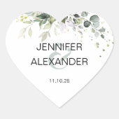 Greenery bruiloft hart sticker (Voorkant)