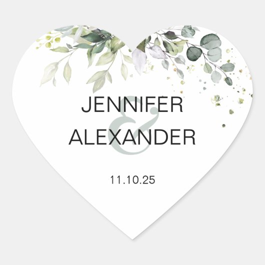 Greenery bruiloft hart sticker (Voorkant)